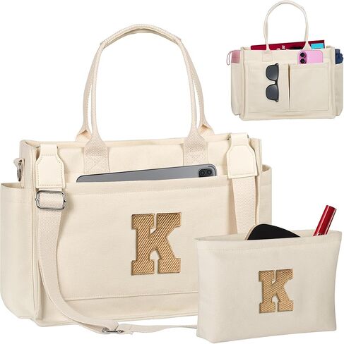 Birthday Gifts for Women, Initial Tote Bag with Makeup Bag, Teen Girl Gifts Trendy Stuff, Easter Basket Stuffers in Kuwait