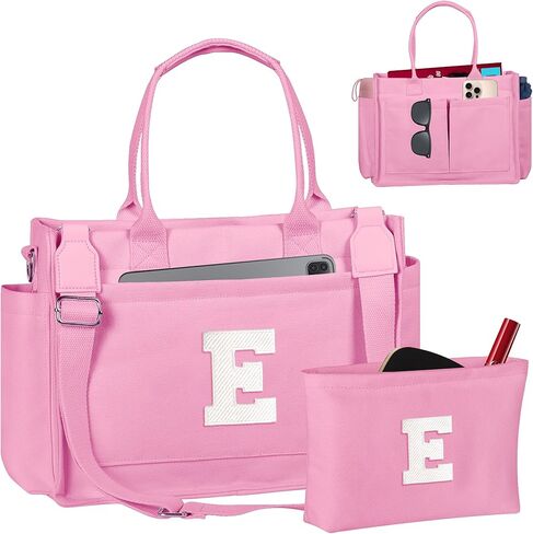 Birthday Gifts for Women, Initial Tote Bag with Makeup Bag, Teen Girl Gifts Trendy Stuff, Easter Basket Stuffers in Kuwait