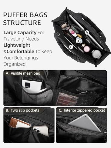 WESTBRONCO Puffer Crossbody Bags for Women Quilted Tote Bag Puffy Weekender Overnight Bag Nylon Shoulder Handbag in Saudi Arabia