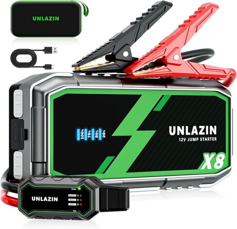 X8 Jump Starter 8000A بطارية Jumper Starter محمولة مع قوة التشغيل، صندوق القفز لبداية السيارة 12 فولت ومعزز البطارية لجميع محركات الغاز والديزل، QC 3.0 شحن سريع، ضوء LED، سيارة الركاب in Kuwait
