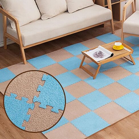 Area Rugs,Fluffy Area Rugs, 60 Pcs-60 Sq.ft. Plush Puzzle Floor Carpet Tiles,Fluffy Area Rugs,Exercise,12x12 Inch(White+red) in Saudi Arabia