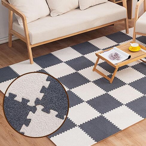 Area Rugs,Fluffy Area Rugs, 60 Pcs-60 Sq.ft. Plush Puzzle Floor Carpet Tiles,Fluffy Area Rugs,Exercise,12x12 Inch(Blue+Light Coffee) in Saudi Arabia