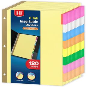 H4D 120 عبوة من فواصل المجلدات القابلة للإدراج مع 8 علامات تبويب، وفواصل علامات تبويب متعددة الألوان لملف ثلاثي الحلقات، وفتحات معززة بالذهب، وحجم الحروف in Kuwait
