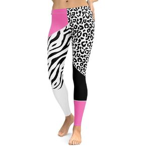 FIERCEPULSE Leopard Color Block Animal Print Leggings for Women - Mid Waisted, Stretchy Pants Leggings for Workout & Exercise in Saudi Arabia