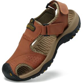 صنادل رياضية جلدية للرجال للرجال مغلقة من الأمام للمشي لمسافات طويلة في الهواء الطلق صنادل مشي رياضية غير رسمية أحذية ماء صندل صياد صيفي مصنوع يدويًا in Kuwait