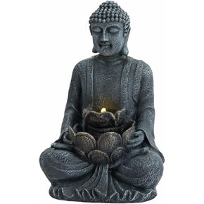 TranquilScape 28" 2-Tier Meditating Buddha Fountain – Outdoor Waterfall with LED Lights & Pump, Asian Zen Fengshui Statue for Garden, Patio, Backyard & Home Décor. in Saudi Arabia