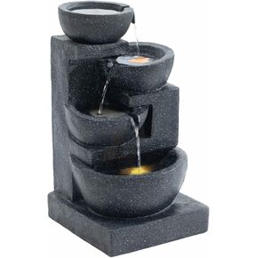 Outa 29" Terrazzo Style Water Fountain with LED Lights, 4-Tier Cascading Bowls and Stacked Stones Waterfall for Indoor/Outdoor Garden, Patio & Lawn. in Saudi Arabia