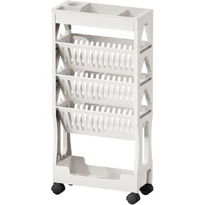 Mobile Bookshelf,5-Tier Rolling File Cart with Wheels - Mobile Book Trolley for Office, Home, School & Library - Compact Teacher Storage Orga - White Color in Saudi Arabia