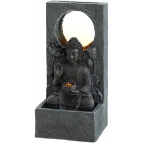 Zen Fengshui 28" Outdoor Buddha Water Fountain with LED Lights – Freestanding Resin Waterfall Statue, Asian Fengshui Decor for Garden, Patio, Backyard & Home, Relaxing Gift. in Saudi Arabia
