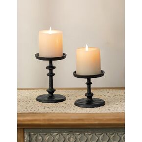NUPTIO Gold Candle Holders for Pillar: Antique Brass Cast Iron Candleholder for 3 Inch Pillars -Heavy Metal Candle Stand for Christmas Party Table Decor in Saudi Arabia