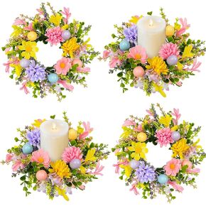 4 قطع من حلقات شموع عيد الفصح، إكليل حامل شموع صغير مع زهور الربيع وديكور البيض لقطعة الطاولة المركزية، والباب الأمامي، وأكاليل عيد الفصح لديكور المنزل في العطلات in Kuwait