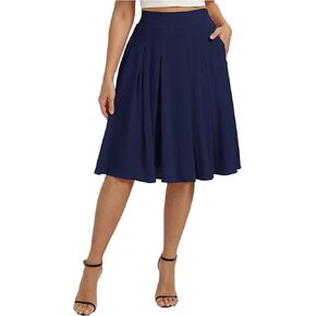 Belle Poque Women High Waist Pleated A Line Skirt Below Knee Length, Flowy Dressy Casual Chiffon Skirts with Pockets in Saudi Arabia