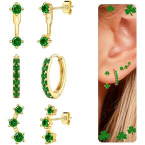 Nanafast 14K الذهب أقراط مسمار مجموعة للنساء Huggie هوب هالوين ترصيع حجر الراين البطانة مداخن لطيف الغضروف أقراط هيبوالرجينيك مجموعة مجوهرات أنيقة in Kuwait