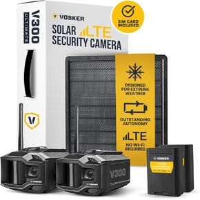 كاميرا مراقبة خارجية Vosker V300 Ultimate 4G-LTE | بنك الطاقة الشمسية الخارجي عالي السعة 15,000 مللي أمبير في الساعة | بطاقة SIM متضمنة | لا حاجة لشبكة Wi-Fi | بث مباشر in Kuwait
