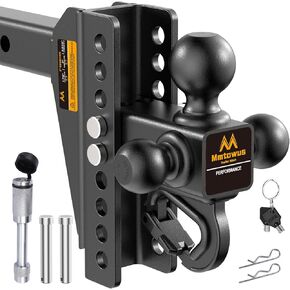 Adjustable Trailer Hitch -Drop Hitch -Tri Ball Mount with Hook (1-7/8'', 2''&2-5/16''), Fits 2-Inch Receiver, 8'' Drop/Rise 12,500 LBS GTW Tow Hitch, 3 Ball Hitches for Trucks, RV, Camper etc in Saudi Arabia