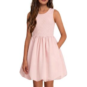 فساتين ALISISTER للفتيات صيفية بدون أكمام، فستان صيفي قصير مع جيوب، 7-13 سنة in Kuwait