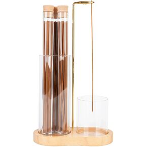 حامل بخور 2 في 1 للعصي، مجموعة حامل بخور خشبي مضاد للرماد مع جهاز التقاط رماد زجاجي و3 أنابيب تخزين للتأمل واليوجا والمنتجعات الصحية للنساء والفتيات وديكور المنزل والمكتب in Kuwait