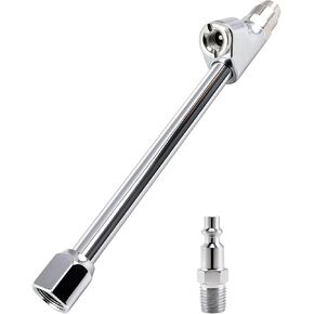 GODESON Dual Head Air Chuck, All-Metal Tire Chuck with Straight & 30° Angled, 1/4" NFT Tire Inflator Nozzle with Quick Plug, Silver Cloed Flow Air Compressor Attachments for Car, SUV, ATV in Kuwait