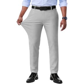 Mens Stretch Chino Pants Expandable Waist Regular-Fit Business Dress Comfy Pant Flat Front Slacks in Kuwait