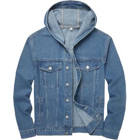 LZLER Mens Hoodie Jean Jacket Casual Slim Fit Classic Long Sleeve Denim Jacket Trucker with Hood in Kuwait