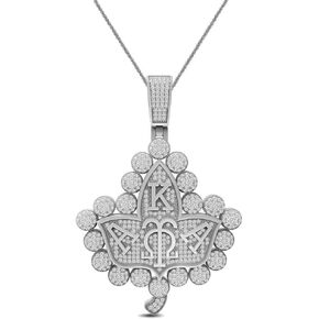 22 Grams Real Sterling Silver Genuine VVS1/D 4.15 Cwt. Simulated Diamond 14K Gold Finish Alpha Kappa Alpha AKA Ivy Leaf Flower Omega Pendant Charm Free Rope Chain Neckless 2.25 Inch in Kuwait