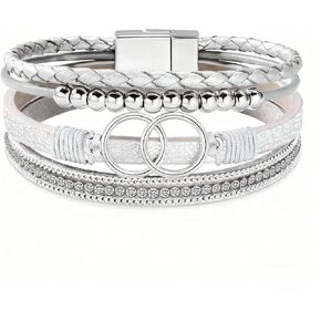 أساور جلدية ملفوفة للنساء، مجوهرات بوهو ليوبارد متعددة الطبقات من الخرز الكريستالي in Kuwait