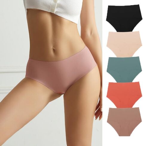 Women Seamless Hipster Underwear 5 PCS,Seamless Breathable Ladies Panties,Set of SolidColor Breathable IceSilk Seamless in Saudi Arabia