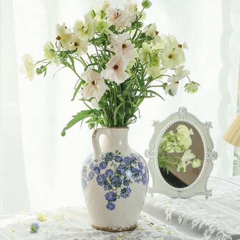 Vintage Flower Vase with Handle Retro Ice Crackle Waterproof Chinoiserie Ceramic Pitcher 8" Blue and White Vase for Home Decor in Saudi Arabia
