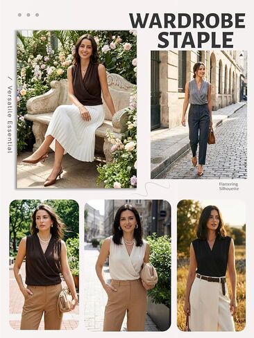 سترة نسائية من مزيج الصوف من Prettywear سترة أنيقة غير رسمية بدون أكمام رسن تانك القمم بلوزة ملفوفة صيفية عصرية in Kuwait