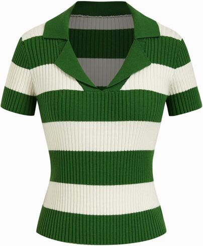 CIDER Striped Sweater Women Knit Polo Crop Top Short Sleeve Regular Fit Casual Polo Neck Striped Knitwear in Saudi Arabia