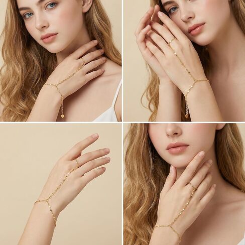 14K Gold Bracelets for Women 14K Gold Hand Chain for Women Rings Bracelet Hand Chain Unique Design with Refined Sparkle Womens Bracelets in Saudi Arabia
