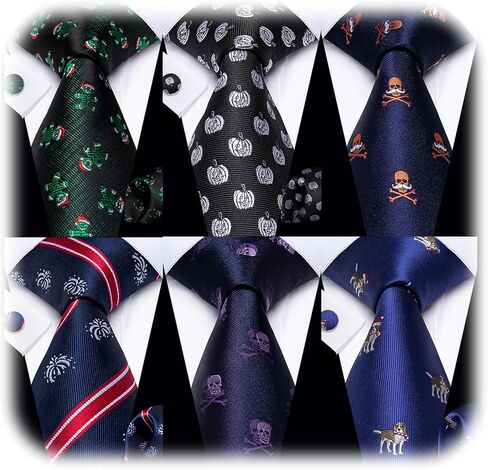 Tie for Men 6PCS Necktie Set Woven Jacquard Silk Neck Tie Pack Hanky Cufflinks Formal Wedding Party Casual in Saudi Arabia