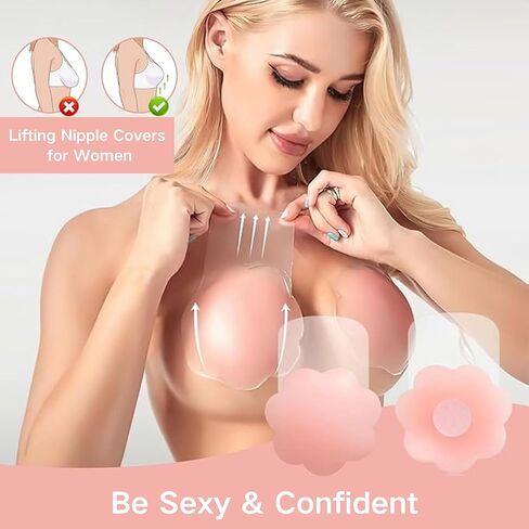 Nipple Covers for Women with Lift,2 Pairs,4'' Silicone Breast Lift Pasties fit A-D Cup,Reusable Nude in Saudi Arabia