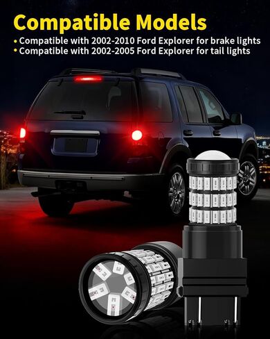 مصابيح LED حمراء رائعة 3157 4157 3057 4057 متوافقة مع مصابيح الفرامل Ford 2002-2010 Explorer ومصابيح الذيل Explorer 2002-2005، حزمة من 2 in Kuwait