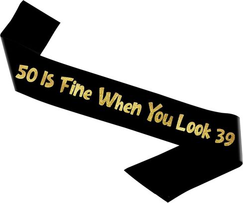 Sterling James Co. 50 Is Fine When You Look 39 Sash Black & Gold Glitter Sash - Funny 50th Birthday Party Supplies, Ideas and Decorations in Saudi Arabia