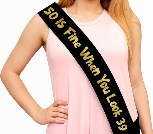 Sterling James Co. 50 Is Fine When You Look 39 Sash Black & Gold Glitter Sash - Funny 50th Birthday Party Supplies, Ideas and Decorations in Saudi Arabia