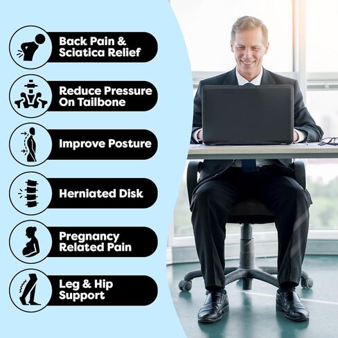 FOMI Extra Thick Firm Coccyx Orthopedic Memory Foam Seat Cushion | Black Large Cushion for Car or Truck Seat, Office Chair, Wheelchair | Back Pain Relief (Black) in Saudi Arabia
