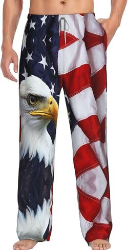 العلم الأمريكي النسر الأصلع الولايات المتحدة الأمريكية الرجال بيجامة السراويل Sweatpants مضحك ركض جيوب بانت بنطال رياضي مع الرباط حجم كبير in Kuwait