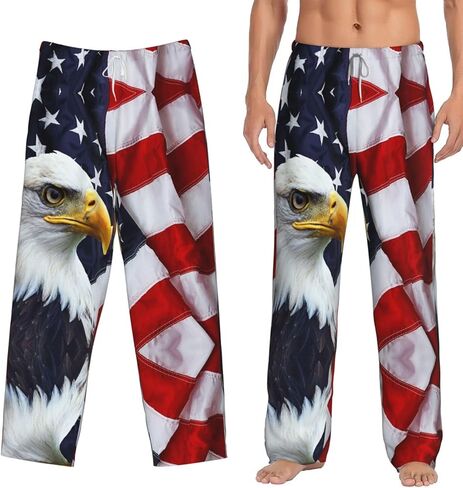 العلم الأمريكي النسر الأصلع الولايات المتحدة الأمريكية الرجال بيجامة السراويل Sweatpants مضحك ركض جيوب بانت بنطال رياضي مع الرباط حجم كبير in Kuwait