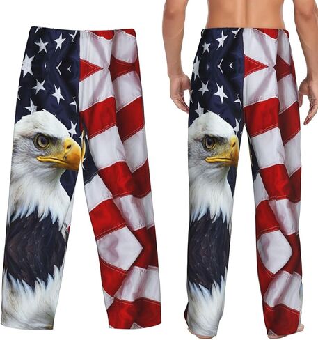 العلم الأمريكي النسر الأصلع الولايات المتحدة الأمريكية الرجال بيجامة السراويل Sweatpants مضحك ركض جيوب بانت بنطال رياضي مع الرباط حجم كبير in Kuwait