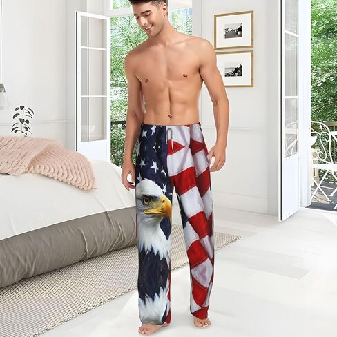 العلم الأمريكي النسر الأصلع الولايات المتحدة الأمريكية الرجال بيجامة السراويل Sweatpants مضحك ركض جيوب بانت بنطال رياضي مع الرباط حجم كبير in Kuwait