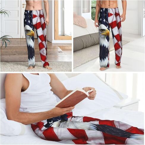 العلم الأمريكي النسر الأصلع الولايات المتحدة الأمريكية الرجال بيجامة السراويل Sweatpants مضحك ركض جيوب بانت بنطال رياضي مع الرباط حجم كبير in Kuwait
