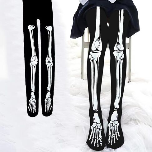 Skeleton Tights Zombie Legging with Feet, Black Halloween Skeleton Costume Skull Stocking Day of The Dead Scar Socks (US, Alpha, Large, Regular, Regular, BLACK) in Saudi Arabia