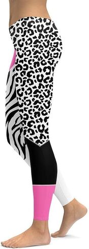 FIERCEPULSE Leopard Color Block Animal Print Leggings for Women - Mid Waisted, Stretchy Pants Leggings for Workout & Exercise in Saudi Arabia