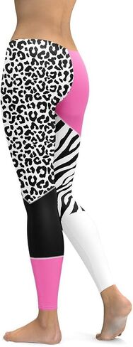 FIERCEPULSE Leopard Color Block Animal Print Leggings for Women - Mid Waisted, Stretchy Pants Leggings for Workout & Exercise in Saudi Arabia