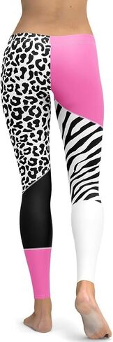 FIERCEPULSE Leopard Color Block Animal Print Leggings for Women - Mid Waisted, Stretchy Pants Leggings for Workout & Exercise in Saudi Arabia