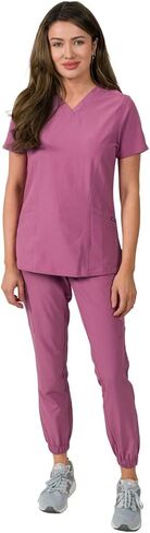 Medgear Olivia Women's Scrubs Set with 4 Pocket Top and Gathered Jogger Pants in Saudi Arabia
