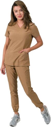 Medgear Olivia Women's Scrubs Set with 4 Pocket Top and Gathered Jogger Pants in Saudi Arabia