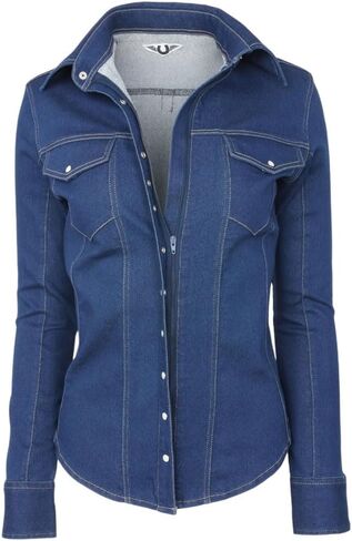 TuffRider Cody Ladies Western Denim Shirt with Covered Zip Closure and Decorative Pearl Snaps in Saudi Arabia