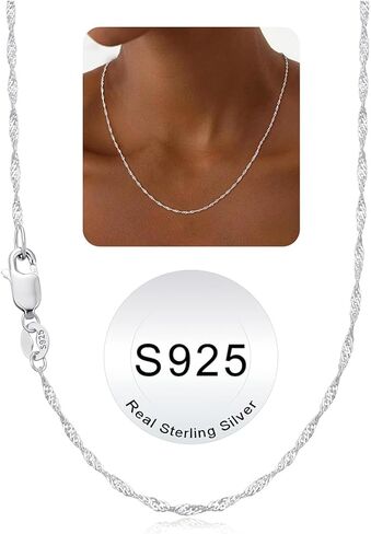 IEFWELL S925 Sterling Silver Singapore Chain Necklace for Women - 1.5mm Singapore Twist Chains Necklace, Hypoallergenic Sturdy Women's Silver Chain Necklaces, 16/18/20/22 Inches Jewelry Gifts in Saudi Arabia